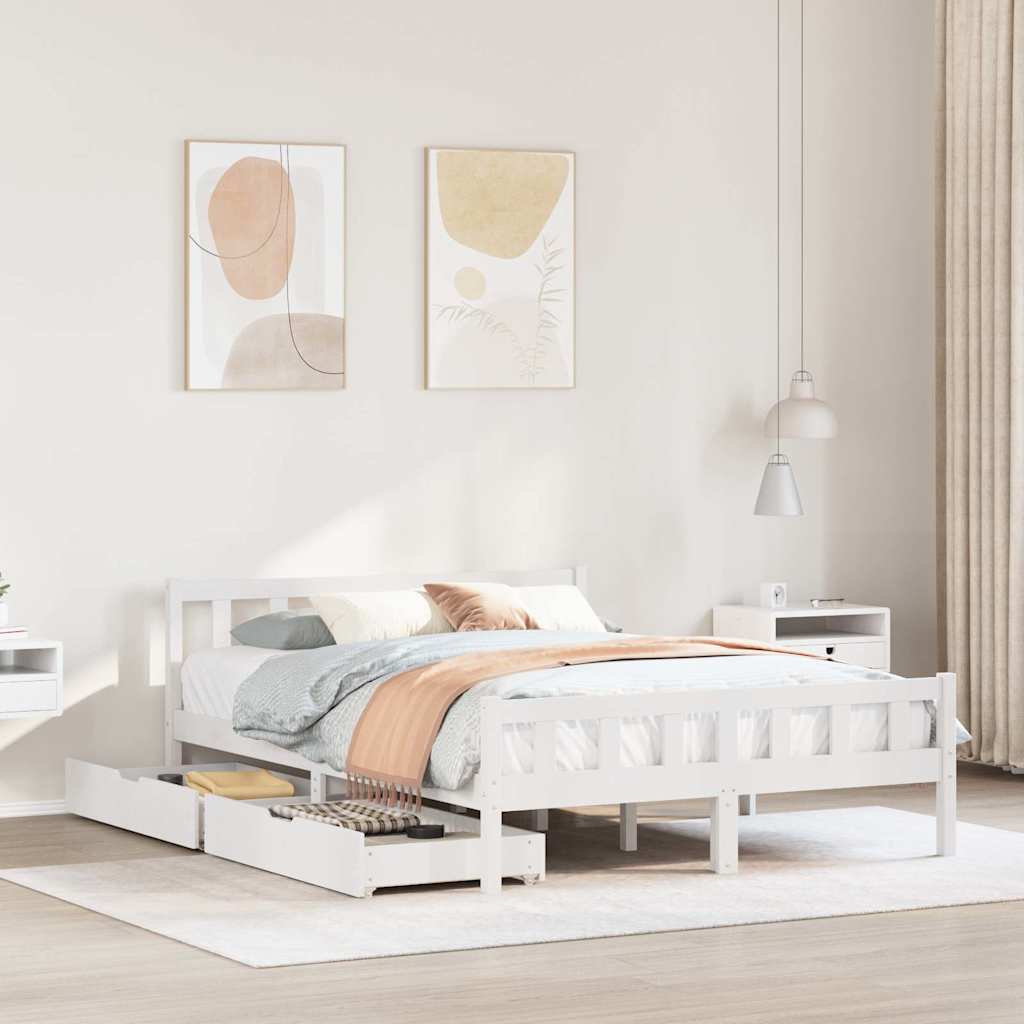 Bedframe zonder matras massief grenenhout wit 160x200 cm – afbeelding 1