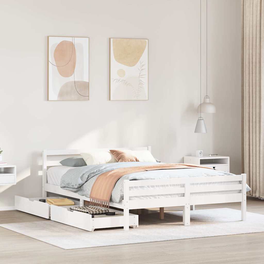 Bedframe zonder matras massief grenenhout wit 135x190 cm – afbeelding 1