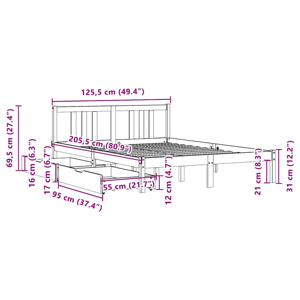 Bedframe zonder matras massief grenenhout 120x200 cm – afbeelding 11