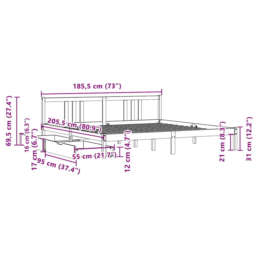 Bedframe zonder matras massief grenenhout 180x200 cm – afbeelding 11