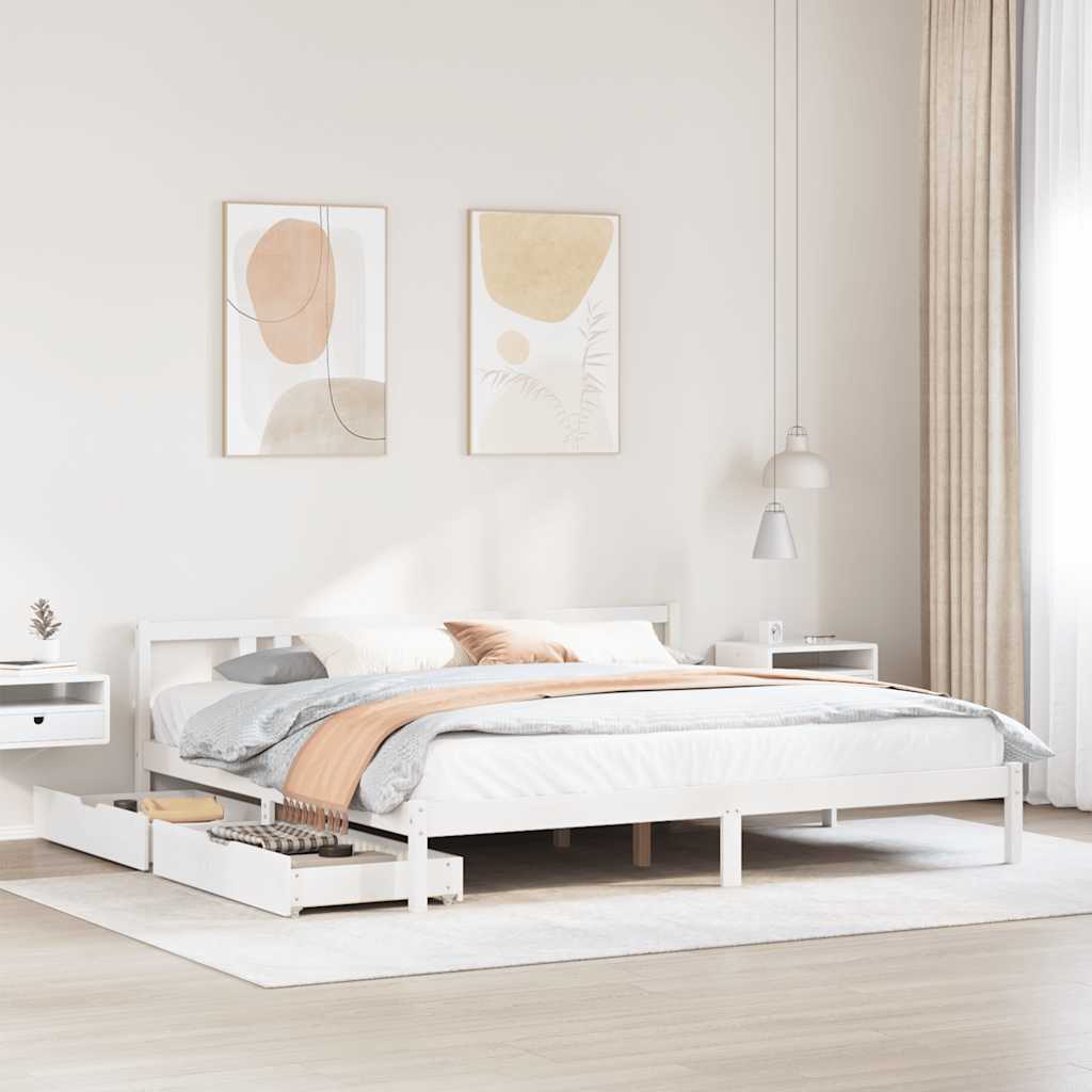 Bedframe zonder matras massief grenenhout wit 200x200 cm – afbeelding 1
