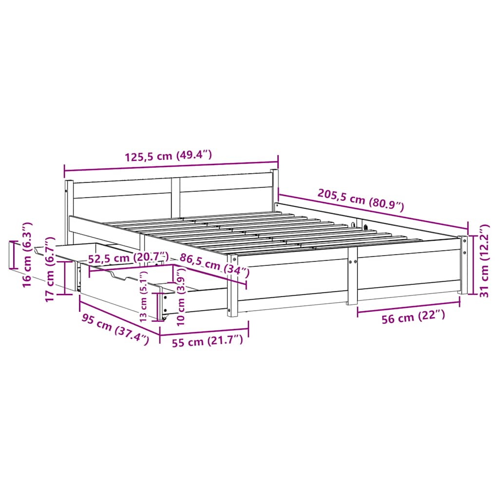 Bedframe zonder matras massief grenenhout 120x200 cm – afbeelding 12