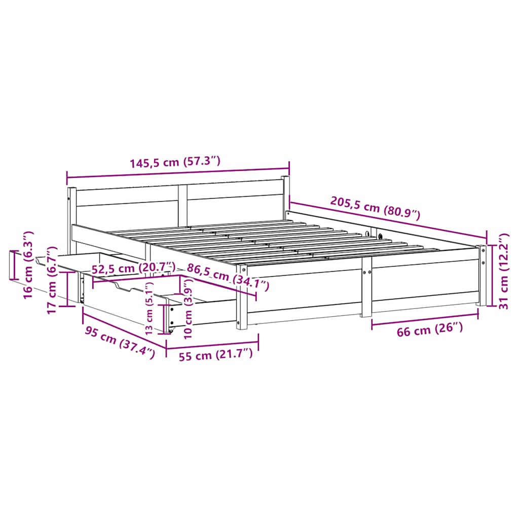 Bedframe zonder matras massief grenenhout 140x200 cm – afbeelding 12