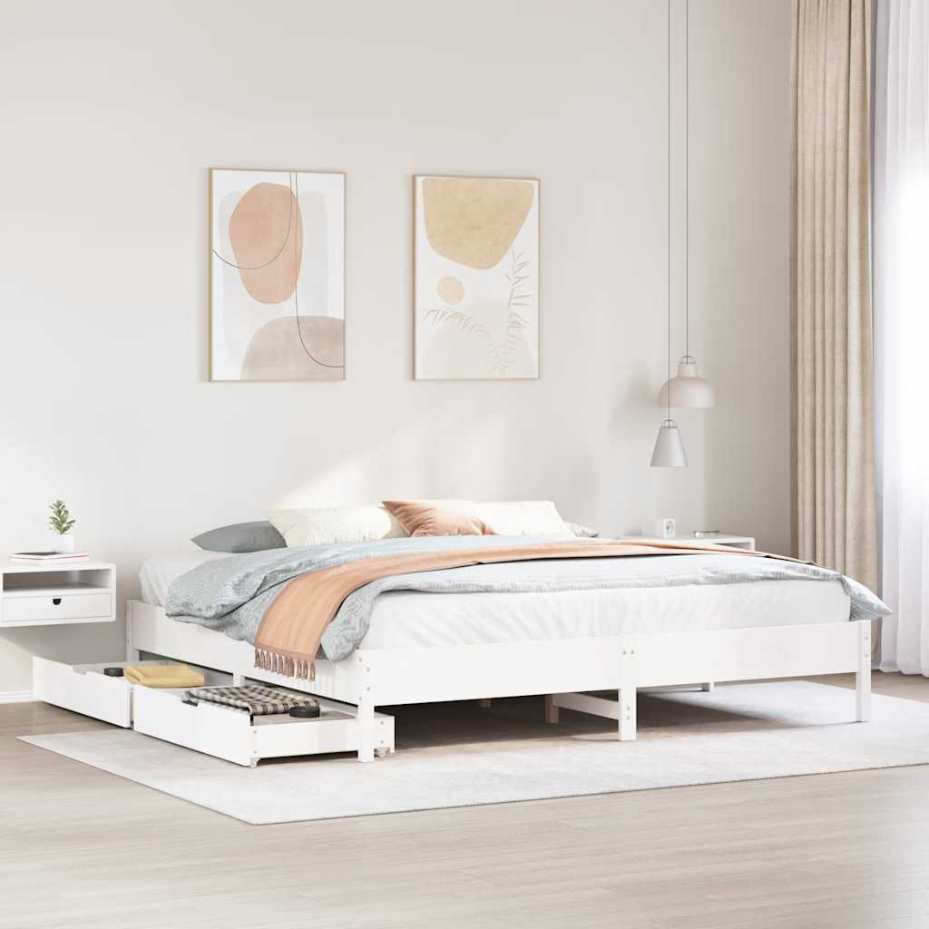 Bedframe zonder matras massief grenenhout wit 200x200 cm – afbeelding 1