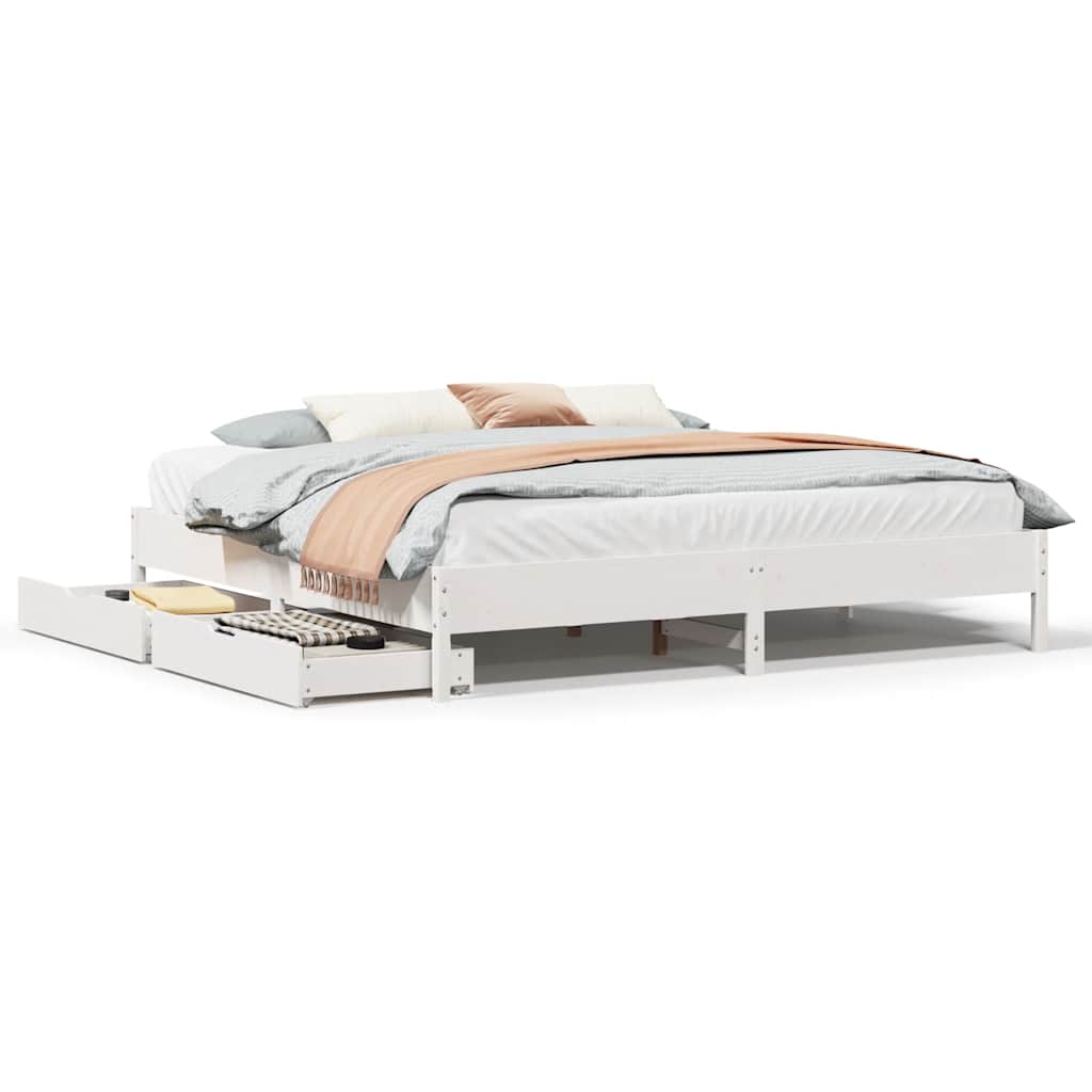 Bedframe zonder matras massief grenenhout wit 200x200 cm – afbeelding 2