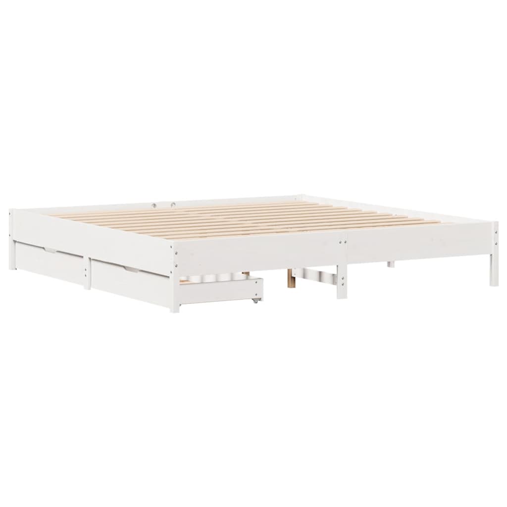 Bedframe zonder matras massief grenenhout wit 200x200 cm – afbeelding 3