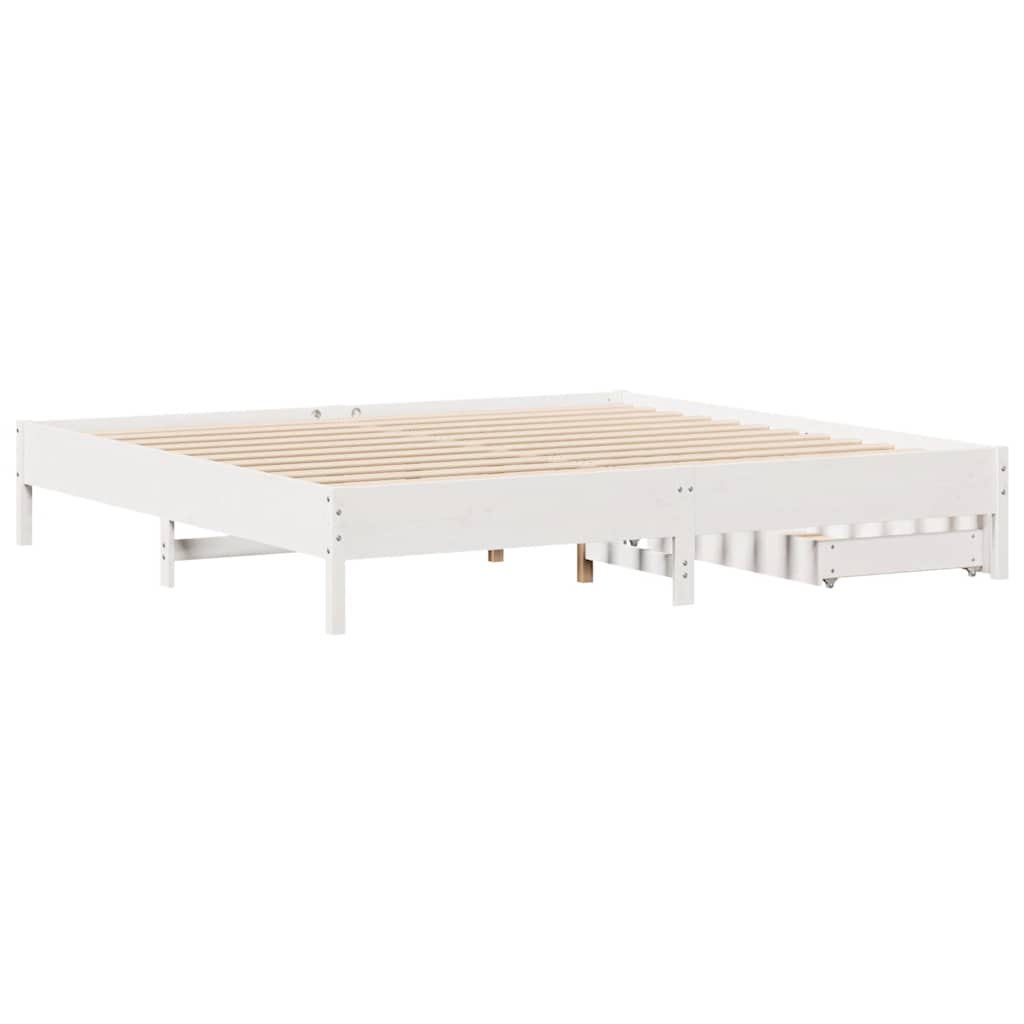 Bedframe zonder matras massief grenenhout wit 200x200 cm – afbeelding 8