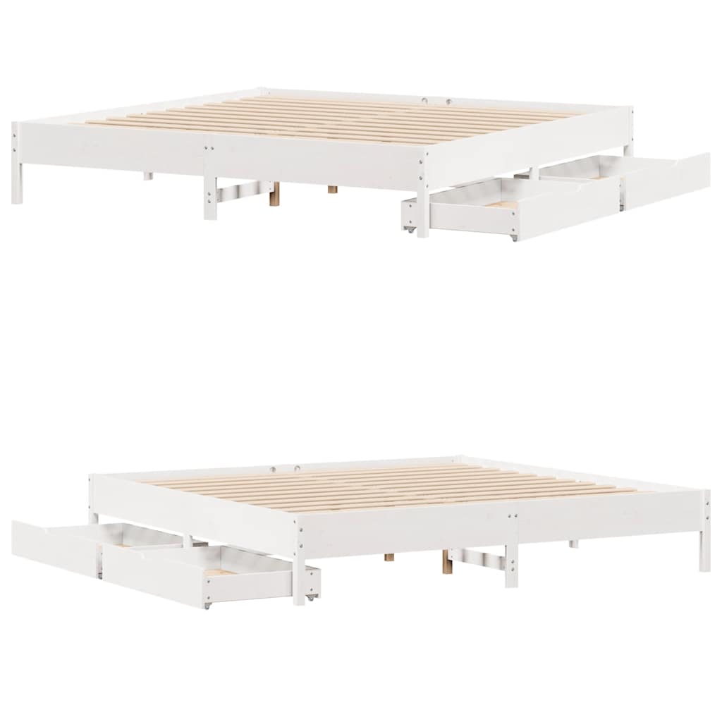 Bedframe zonder matras massief grenenhout wit 200x200 cm – afbeelding 9