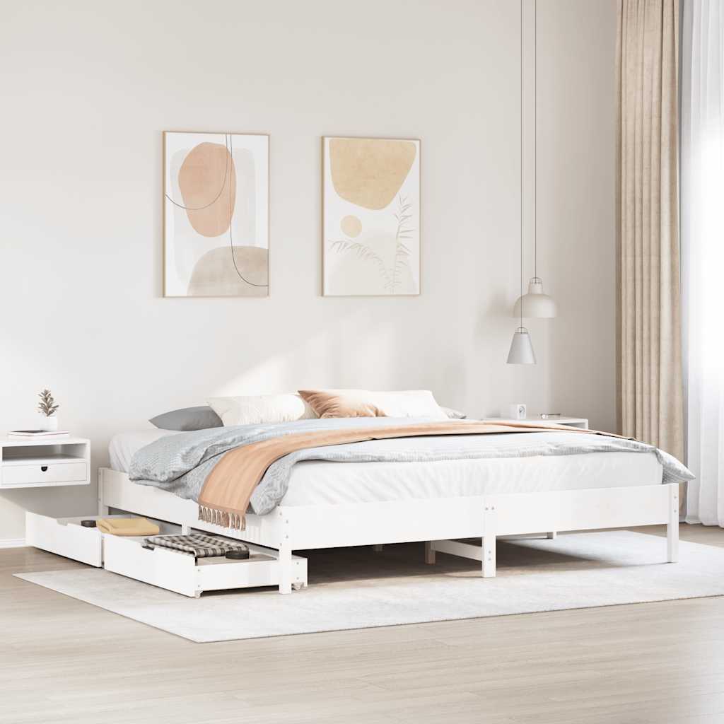 Bedframe zonder matras massief grenenhout wit 180x200 cm – afbeelding 1