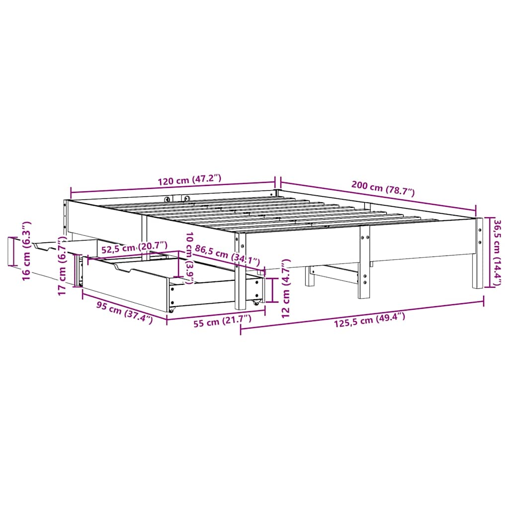 Bedframe zonder matras massief grenenhout 120x200 cm – afbeelding 11