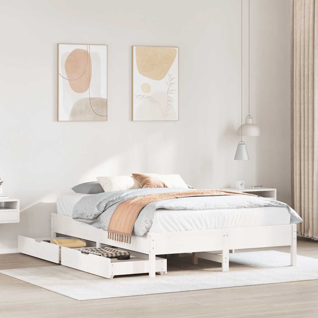 Bedframe zonder matras massief grenenhout wit 120x190 cm – afbeelding 1