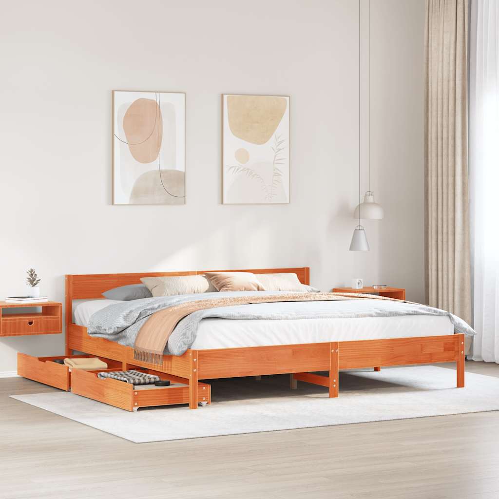 Bedframe zonder matras massief grenenhout wasbruin 200x200 cm – afbeelding 1