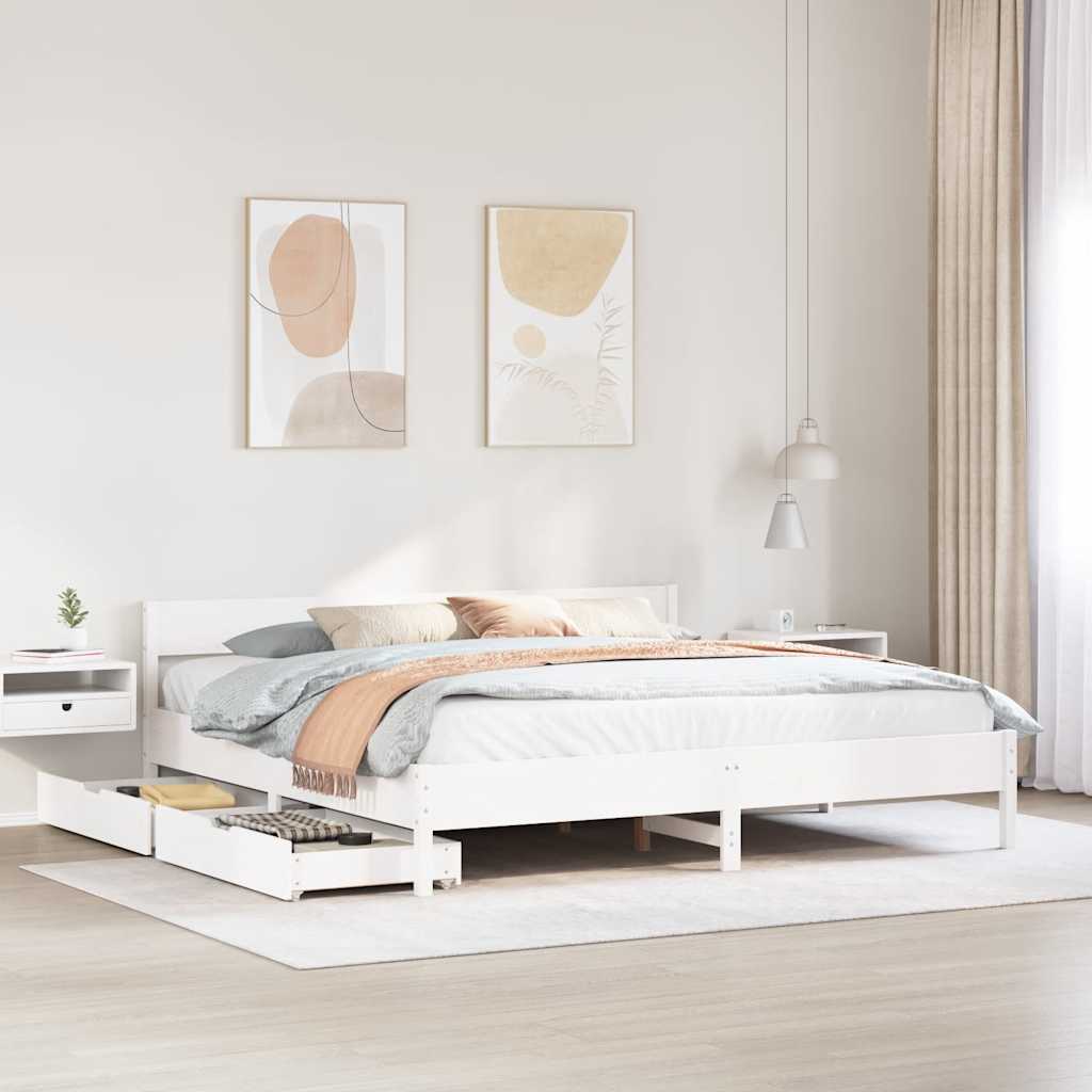 Bedframe zonder matras massief grenenhout wit 160x200 cm – afbeelding 1