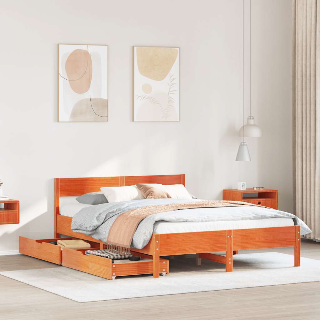 Bedframe zonder matras massief grenenhout wasbruin 150x200 cm – afbeelding 1