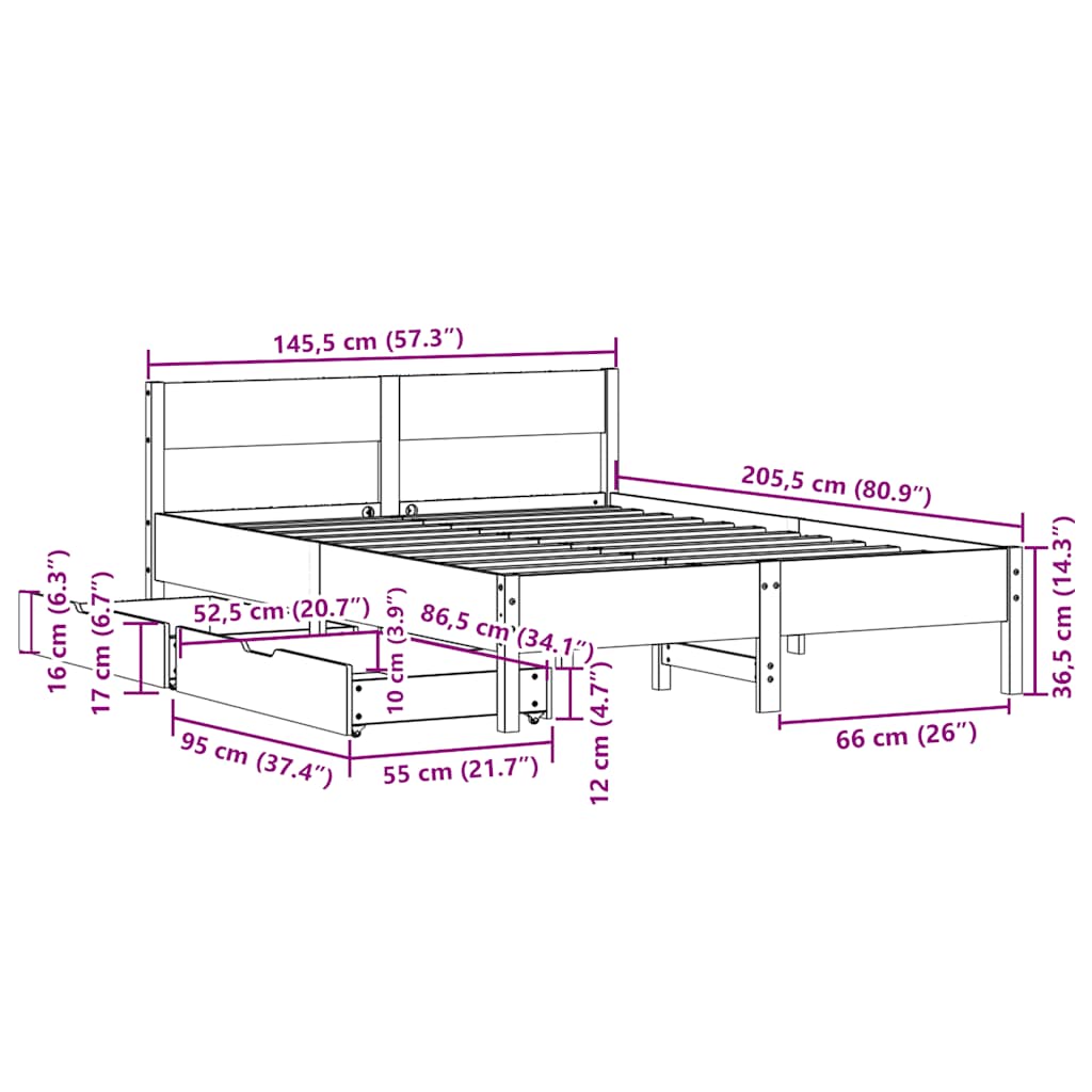 Bedframe zonder matras massief grenenhout 140x200 cm – afbeelding 12