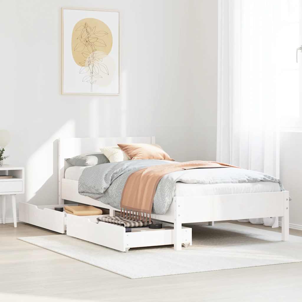 Bedframe zonder matras massief grenenhout wit 75x190 cm – afbeelding 1