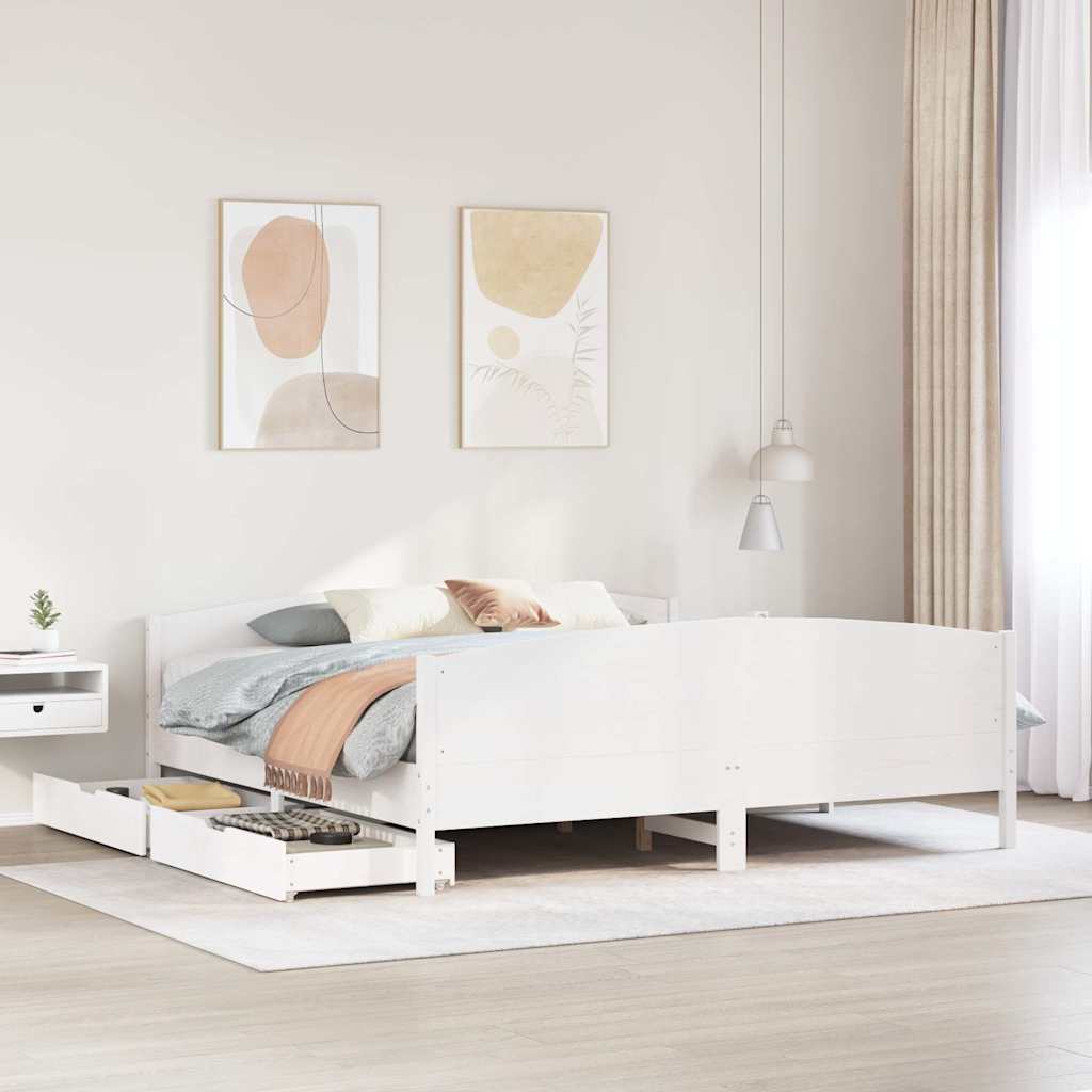 Bedframe zonder matras massief grenenhout wit 200x200 cm – afbeelding 1