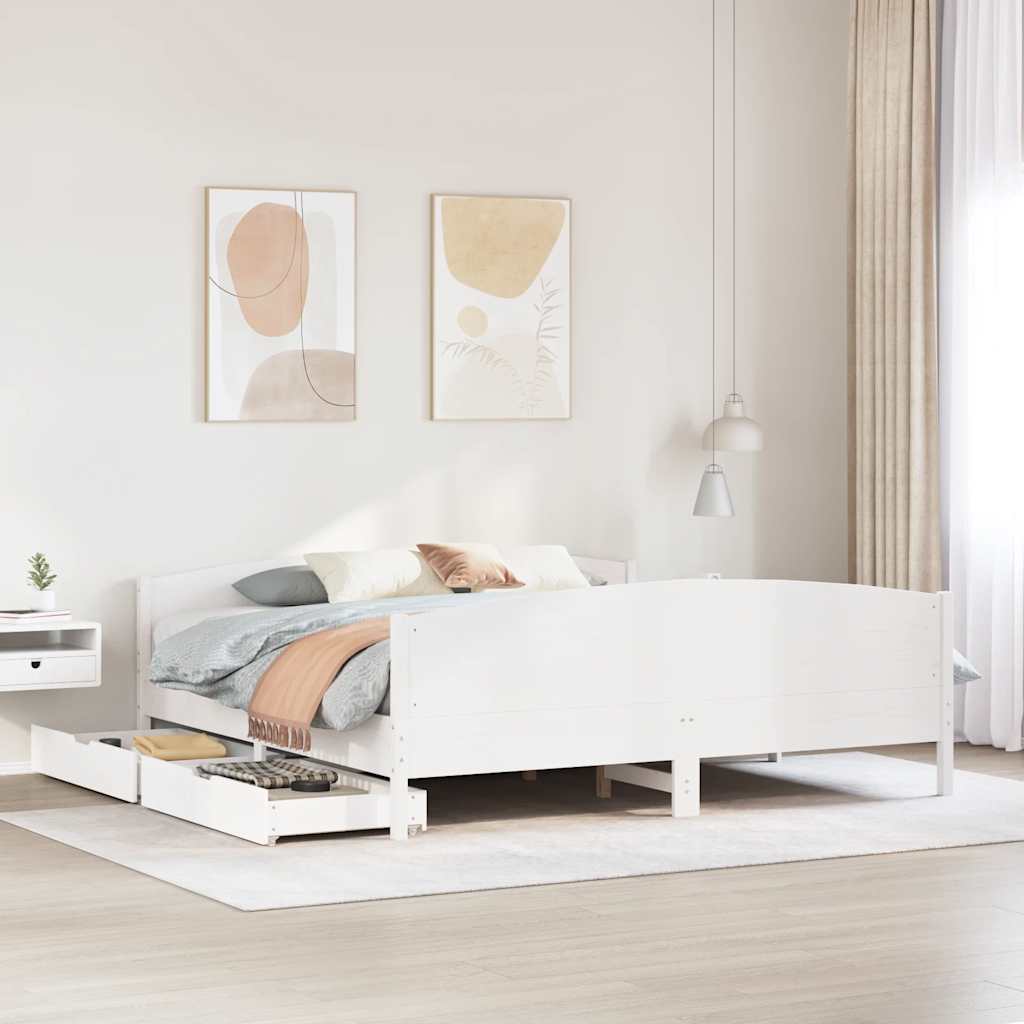 Bedframe zonder matras massief grenenhout wit 180x200 cm – afbeelding 1