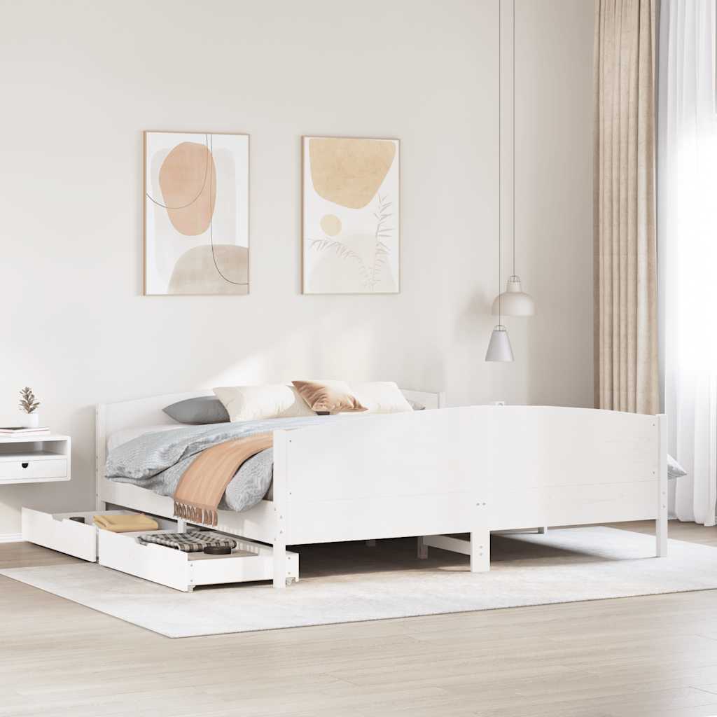 Bedframe zonder matras massief grenenhout wit 160x200 cm – afbeelding 1