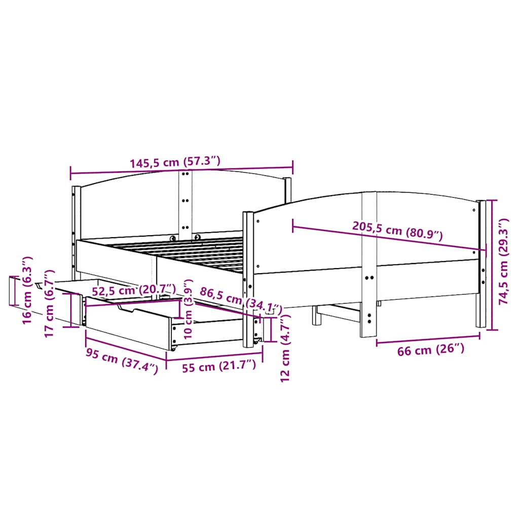 Bedframe zonder matras massief grenenhout 140x200 cm – afbeelding 12