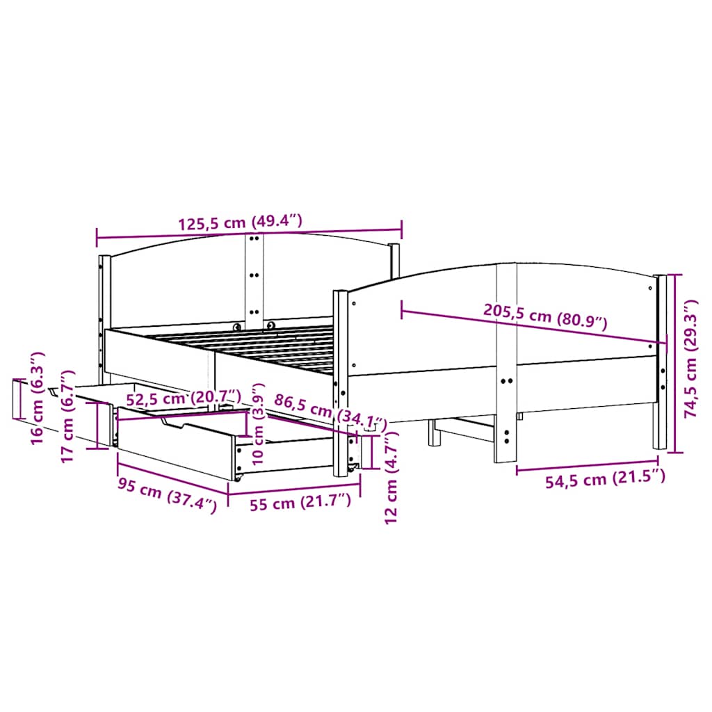 Bedframe zonder matras massief grenenhout 120x200 cm – afbeelding 12