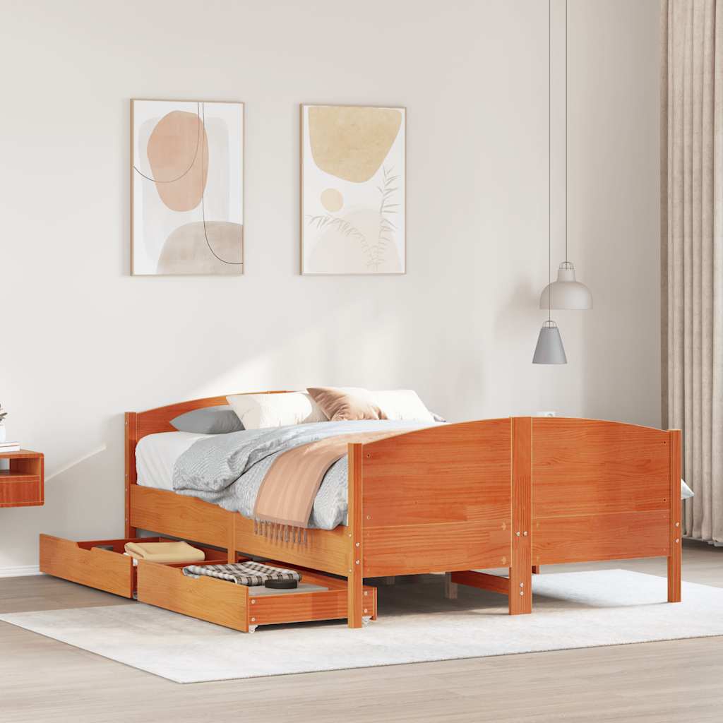 Bedframe zonder matras massief grenenhout wasbruin 120x200 cm – afbeelding 1