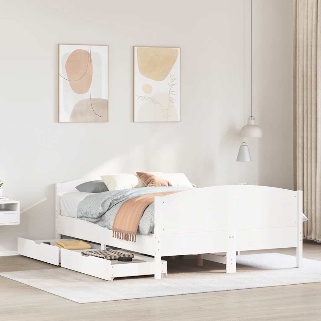 Bedframe zonder matras massief grenenhout wit 140x190 cm – afbeelding 1