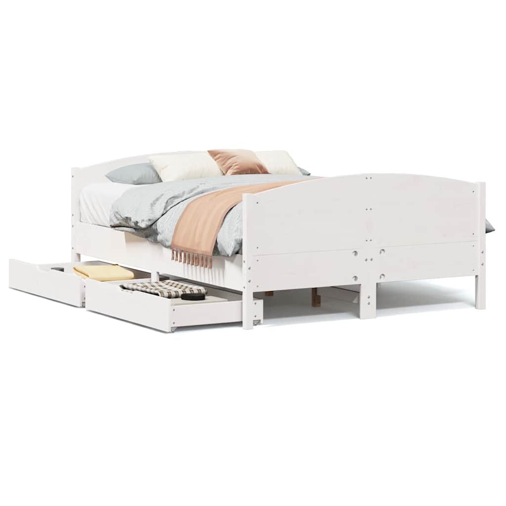Bedframe zonder matras massief grenenhout wit 140x190 cm – afbeelding 2