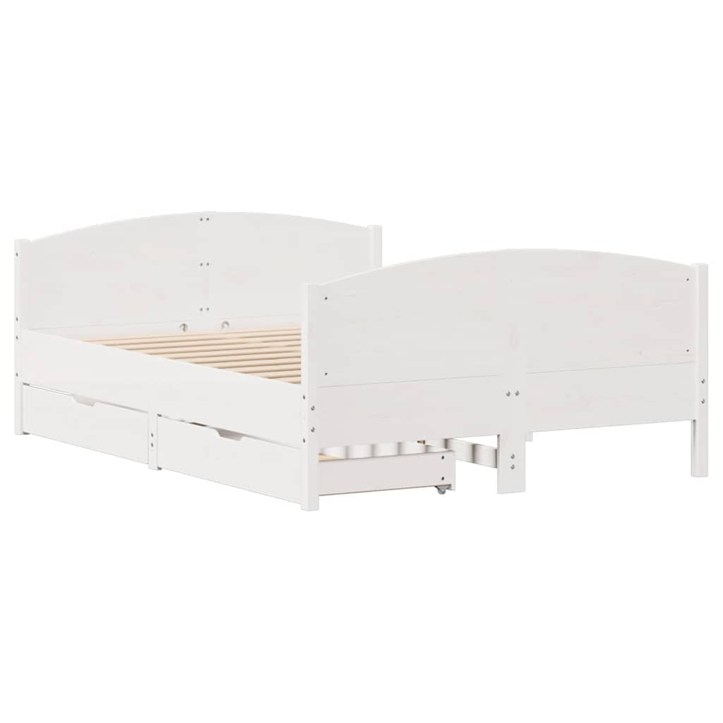 Bedframe zonder matras massief grenenhout wit 140x190 cm – afbeelding 3