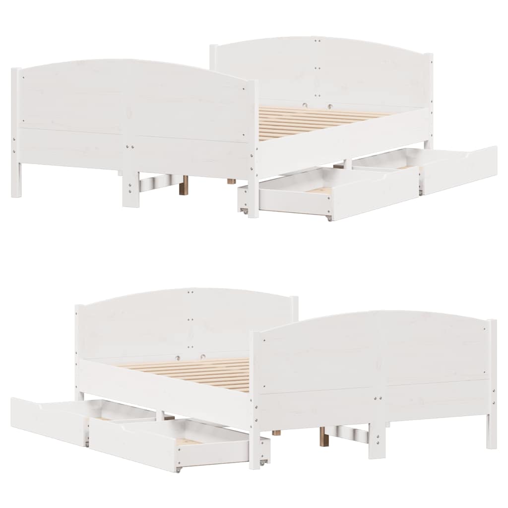 Bedframe zonder matras massief grenenhout wit 140x190 cm – afbeelding 9