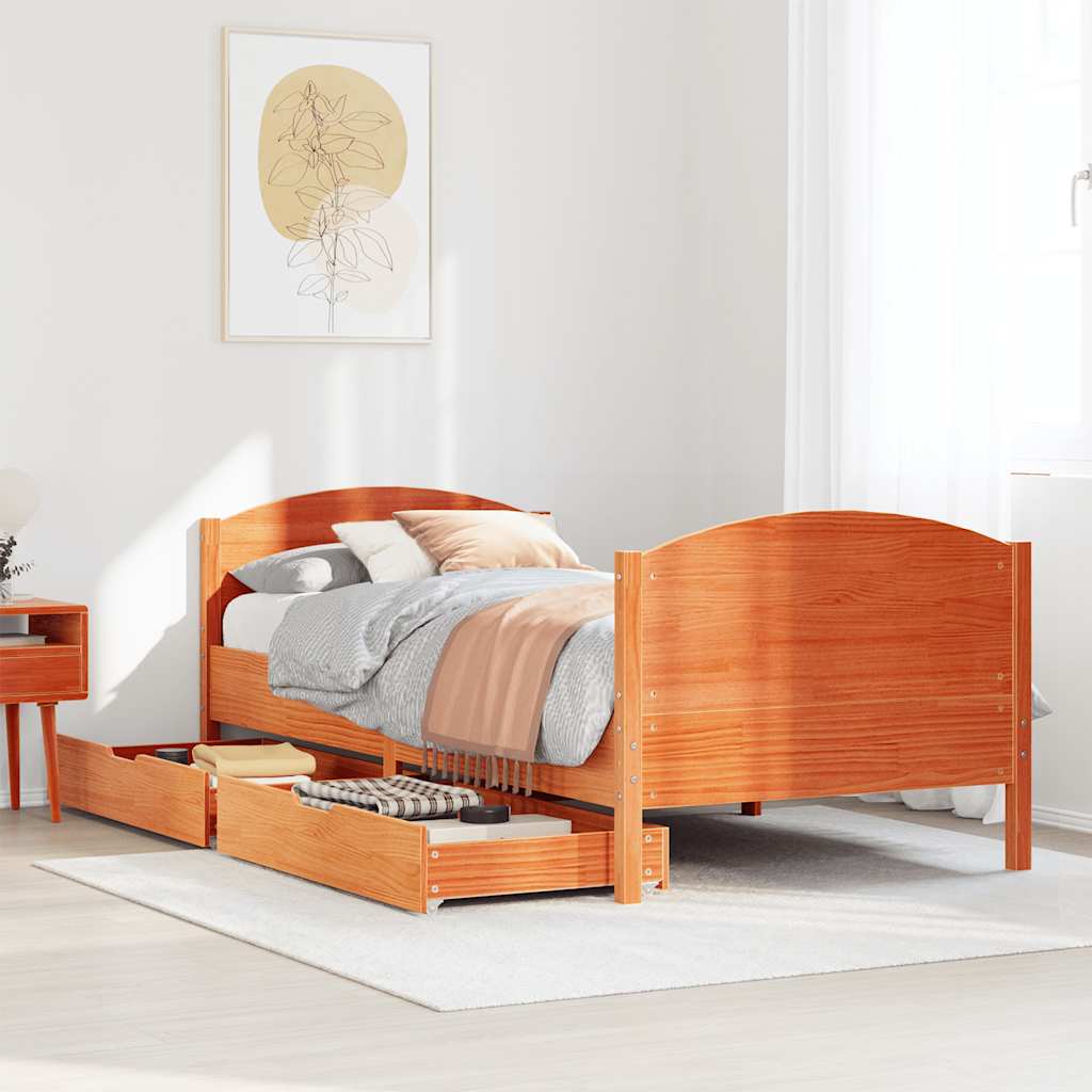 Bedframe zonder matras massief grenenhout wasbruin 100x200 cm – afbeelding 1