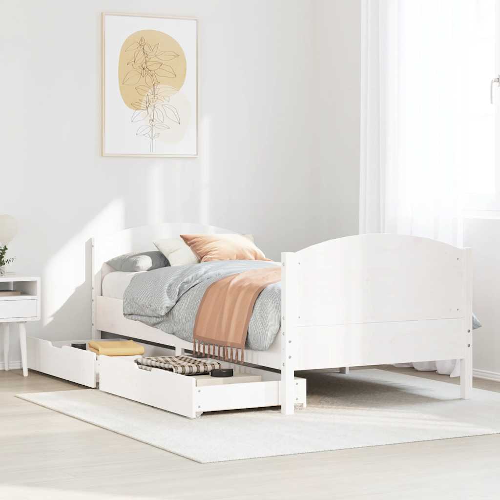 Bedframe zonder matras massief grenenhout wit 90x190 cm – afbeelding 1