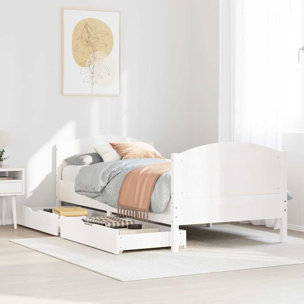 Bedframe zonder matras massief grenenhout wit 75x190 cm – afbeelding 1