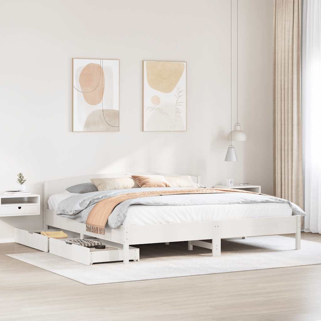 Bedframe zonder matras massief grenenhout wit 200x200 cm – afbeelding 1