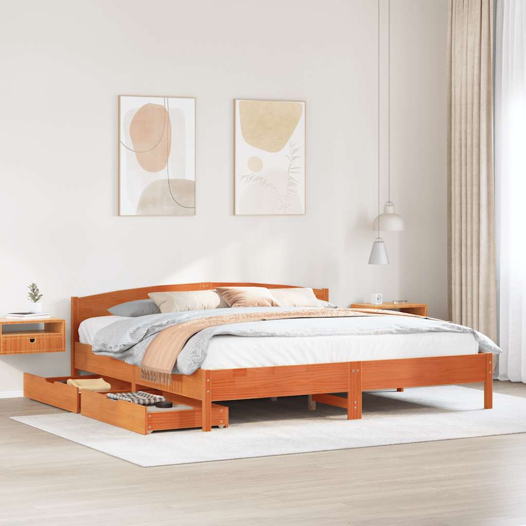 Bedframe zonder matras massief grenenhout wasbruin 200x200 cm – afbeelding 1