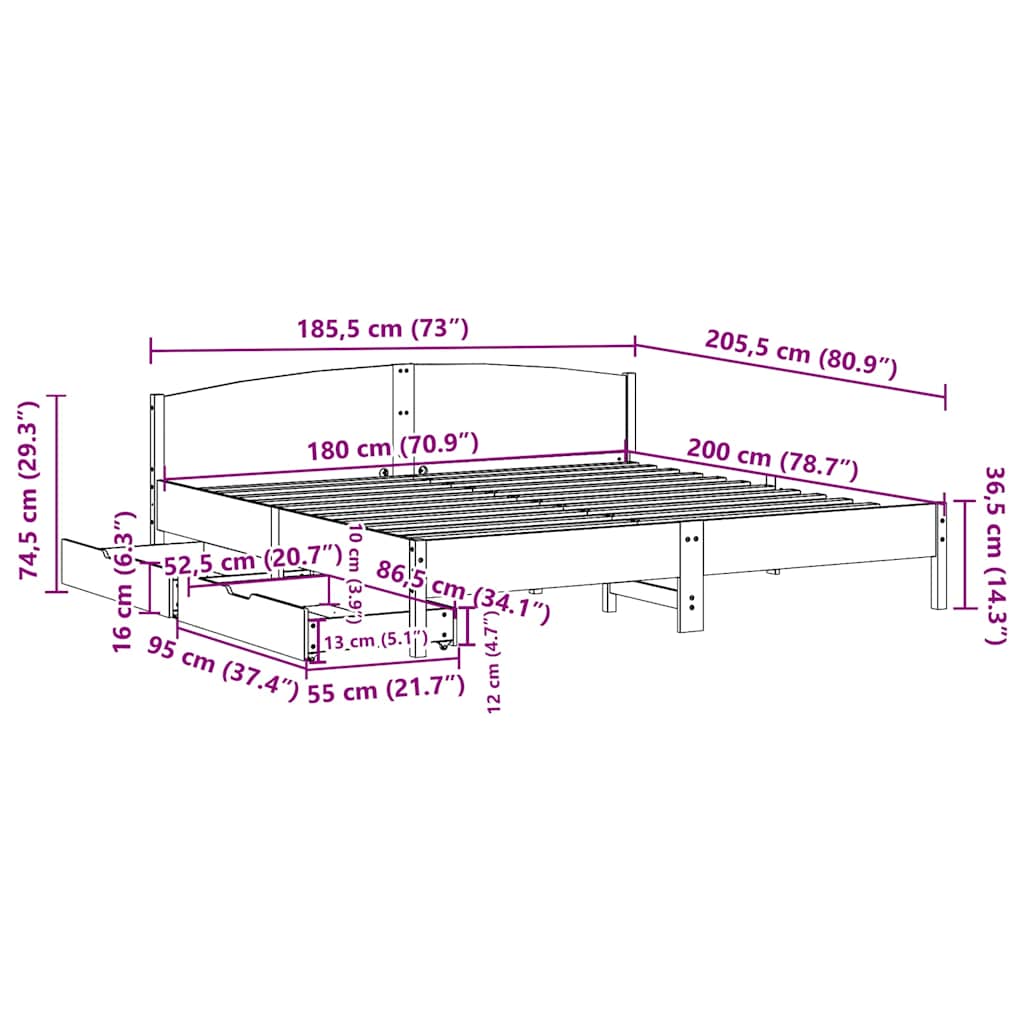 Bedframe zonder matras massief grenenhout 180x200 cm – afbeelding 11