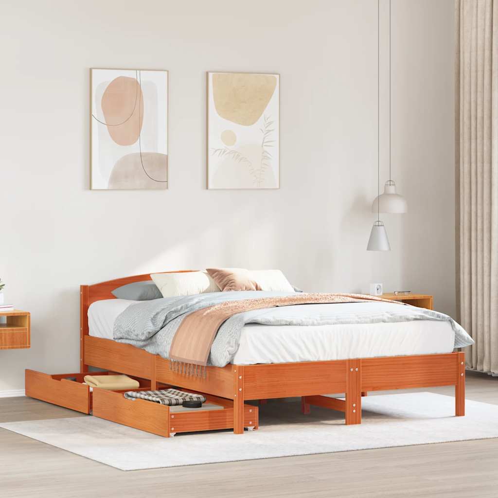 Bedframe zonder matras massief grenenhout wasbruin 160x200 cm – afbeelding 1