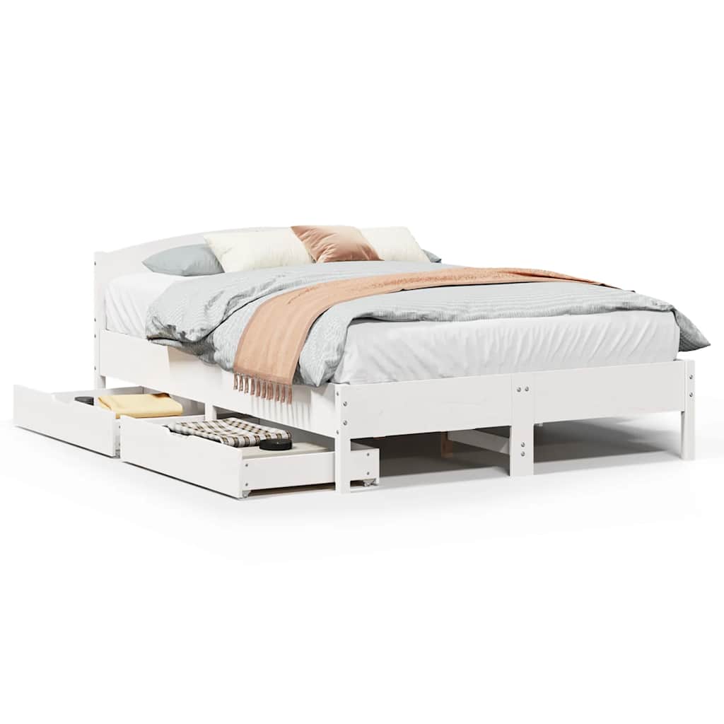 Bedframe zonder matras massief grenenhout wit 150x200 cm – afbeelding 2