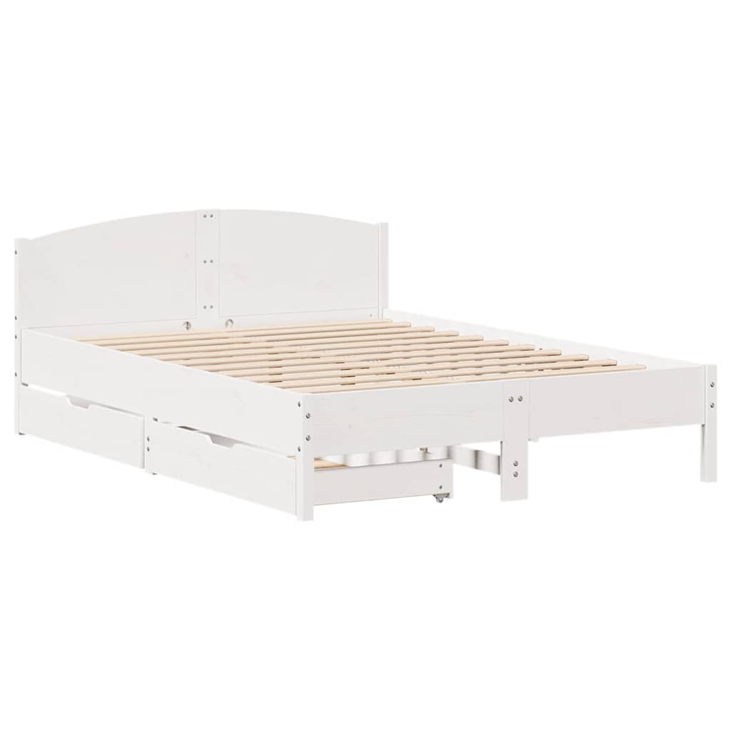 Bedframe zonder matras massief grenenhout wit 150x200 cm – afbeelding 3