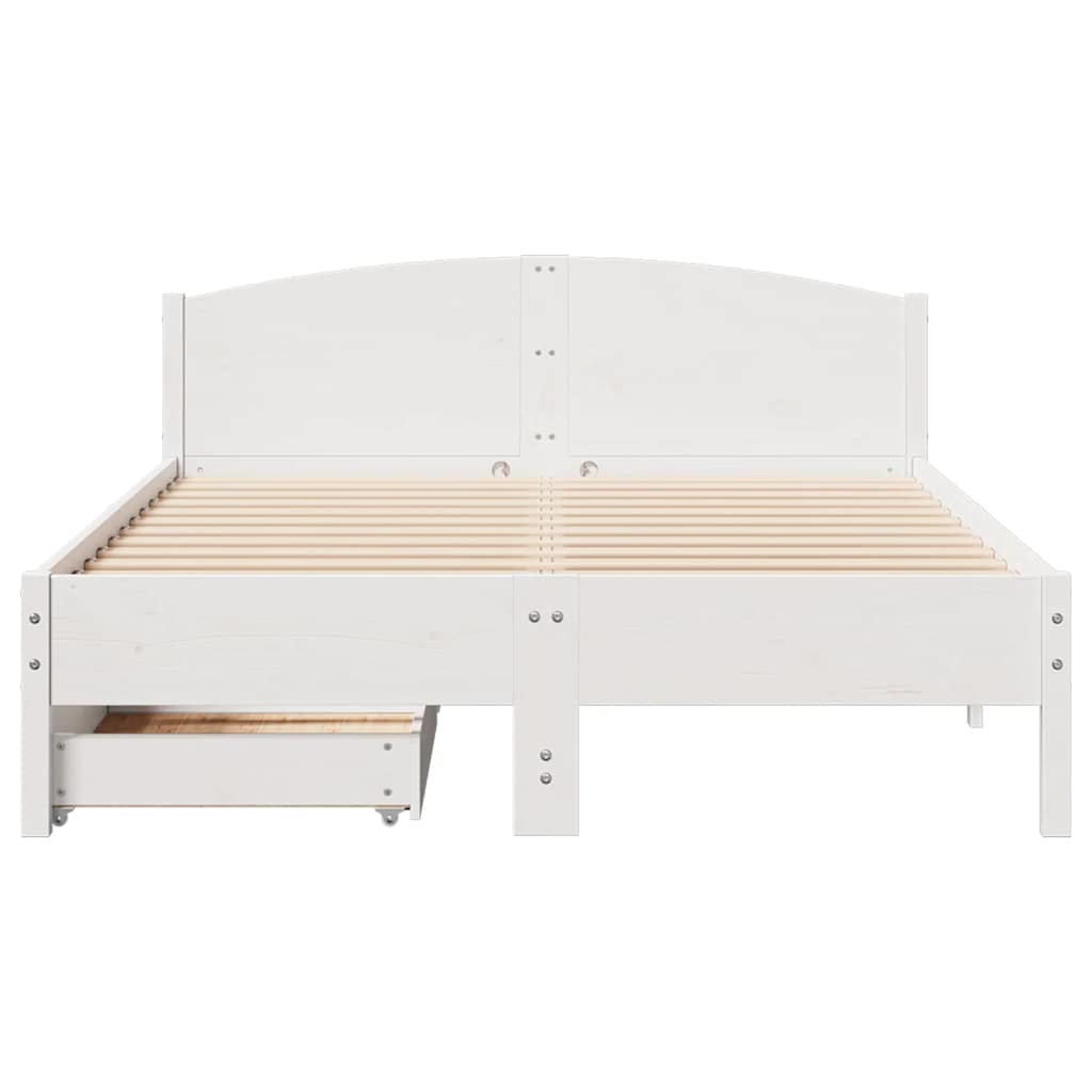 Bedframe zonder matras massief grenenhout wit 150x200 cm – afbeelding 4