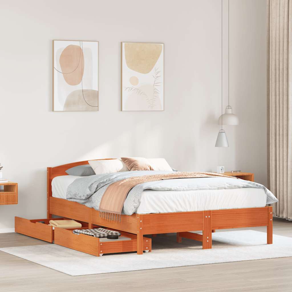 Bedframe zonder matras massief grenenhout wasbruin 120x200 cm – afbeelding 1