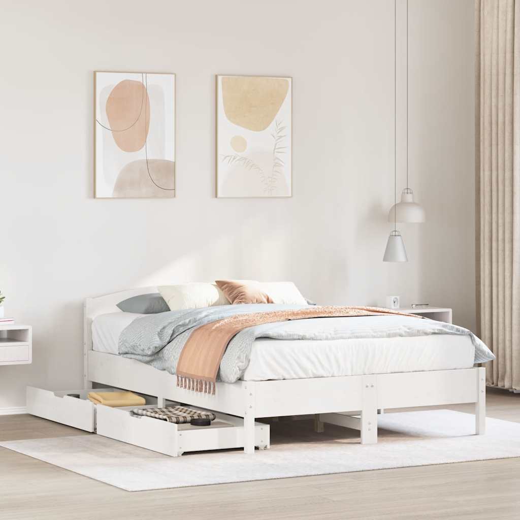 Bedframe zonder matras massief grenenhout wit 140x190 cm – afbeelding 1