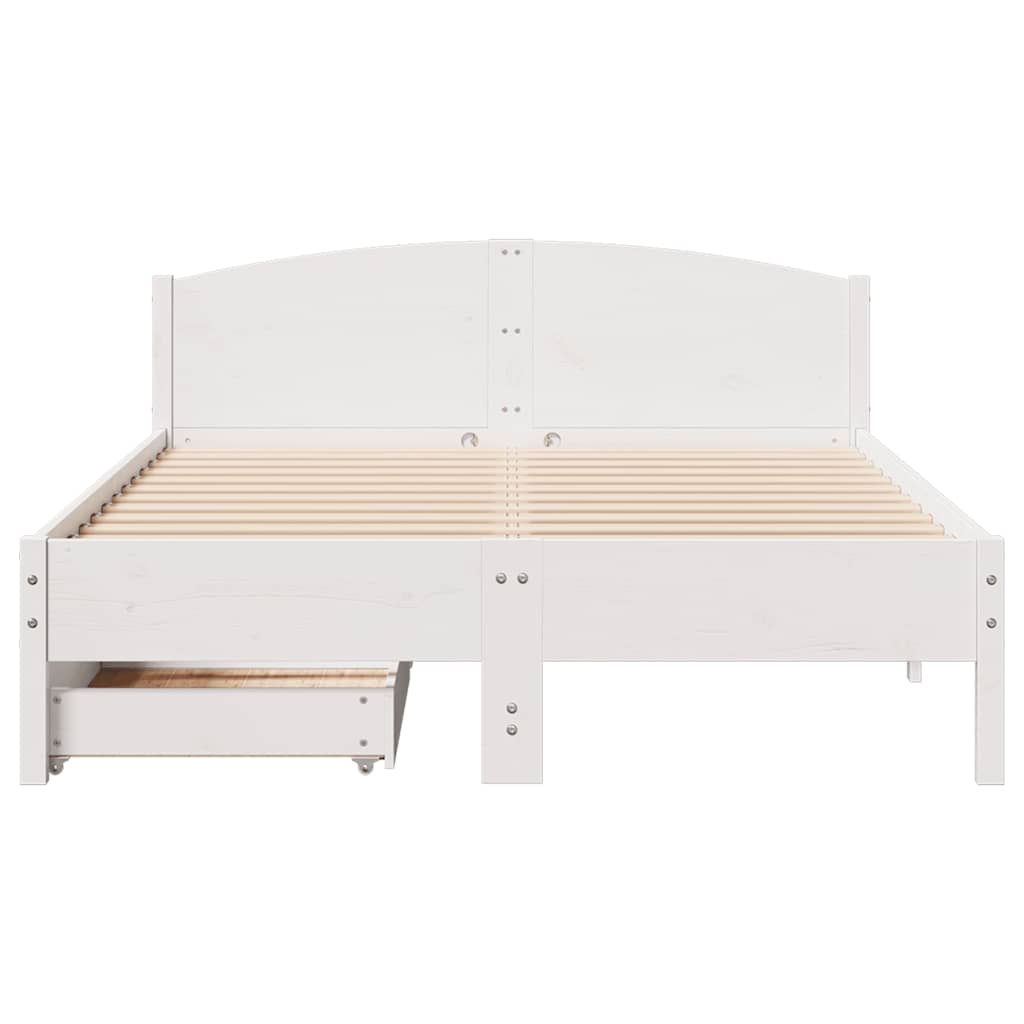 Bedframe zonder matras massief grenenhout wit 140x190 cm – afbeelding 4