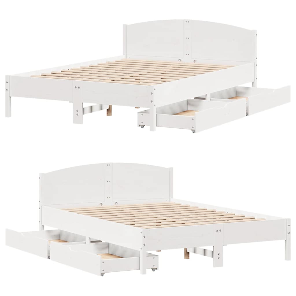 Bedframe zonder matras massief grenenhout wit 140x190 cm – afbeelding 9