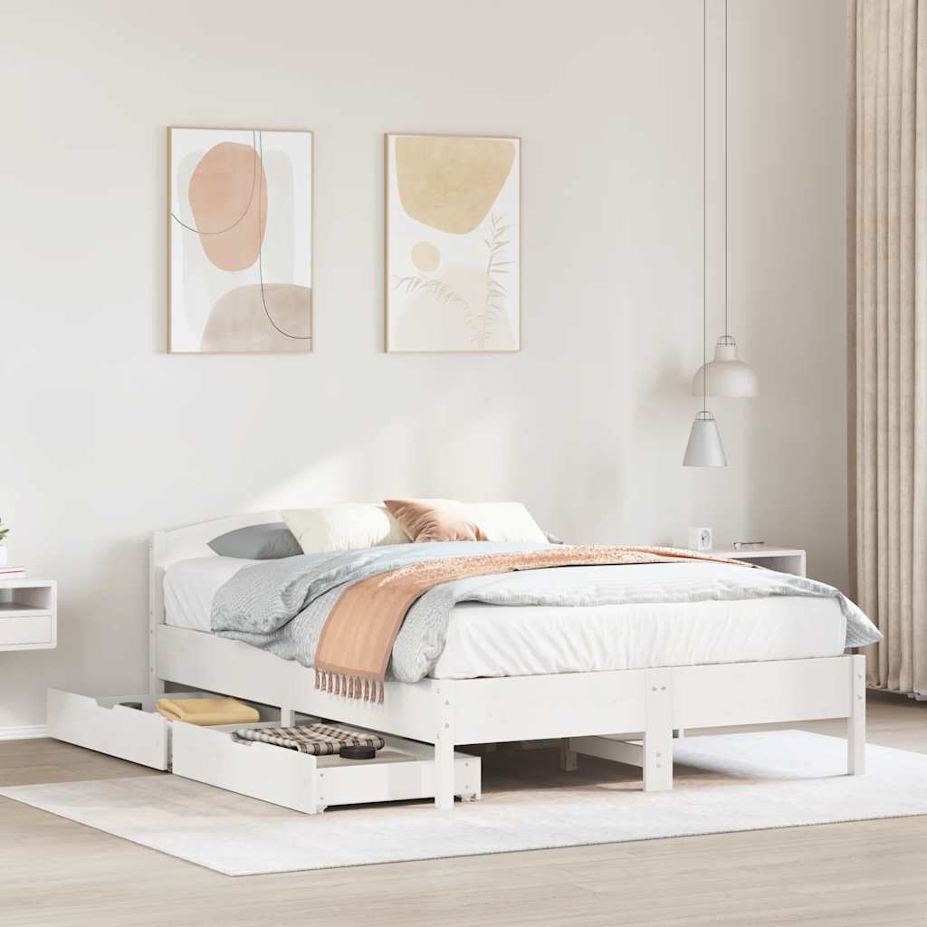 Bedframe zonder matras massief grenenhout wit 135x190 cm – afbeelding 1
