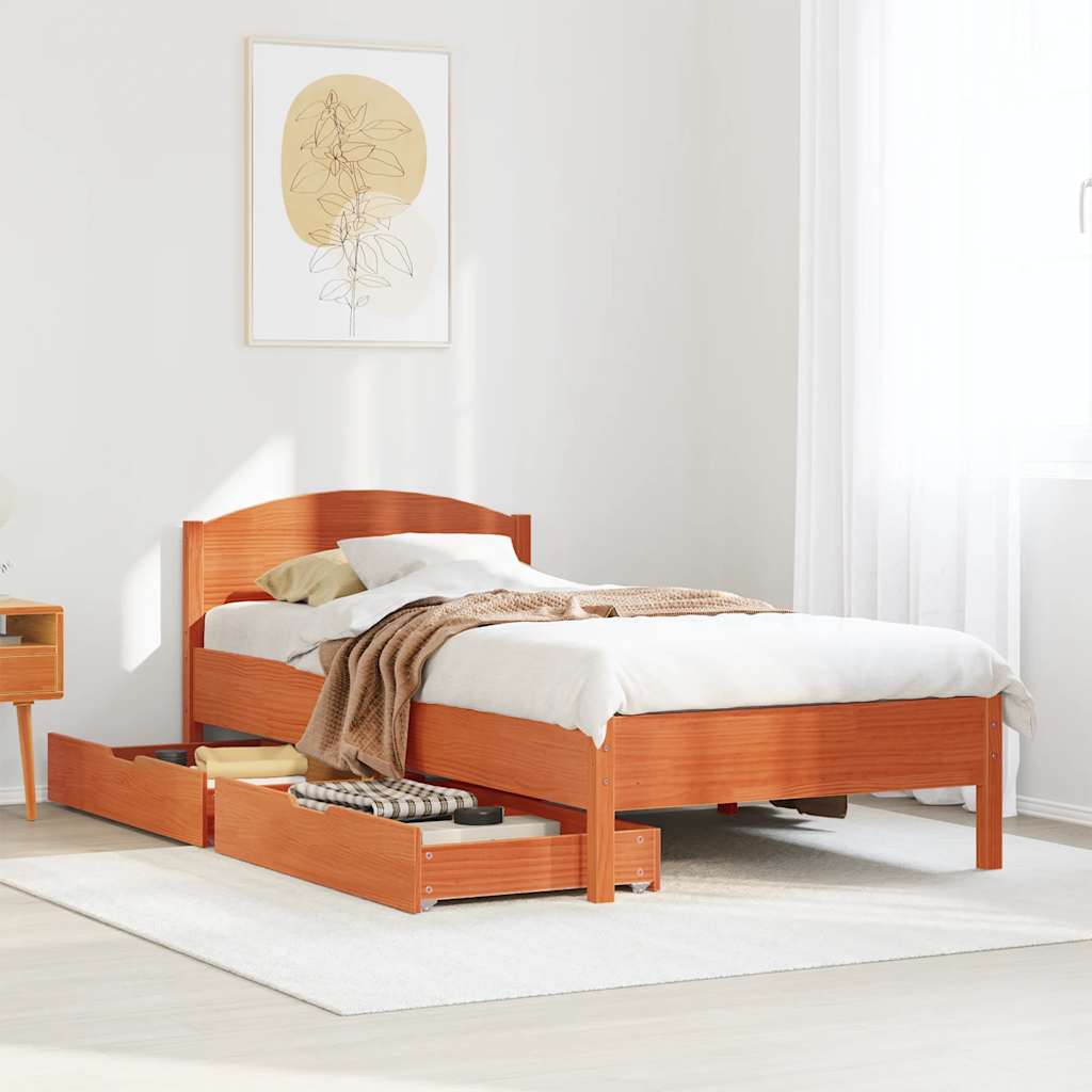 Bedframe zonder matras massief grenenhout wasbruin 100x200 cm – afbeelding 1