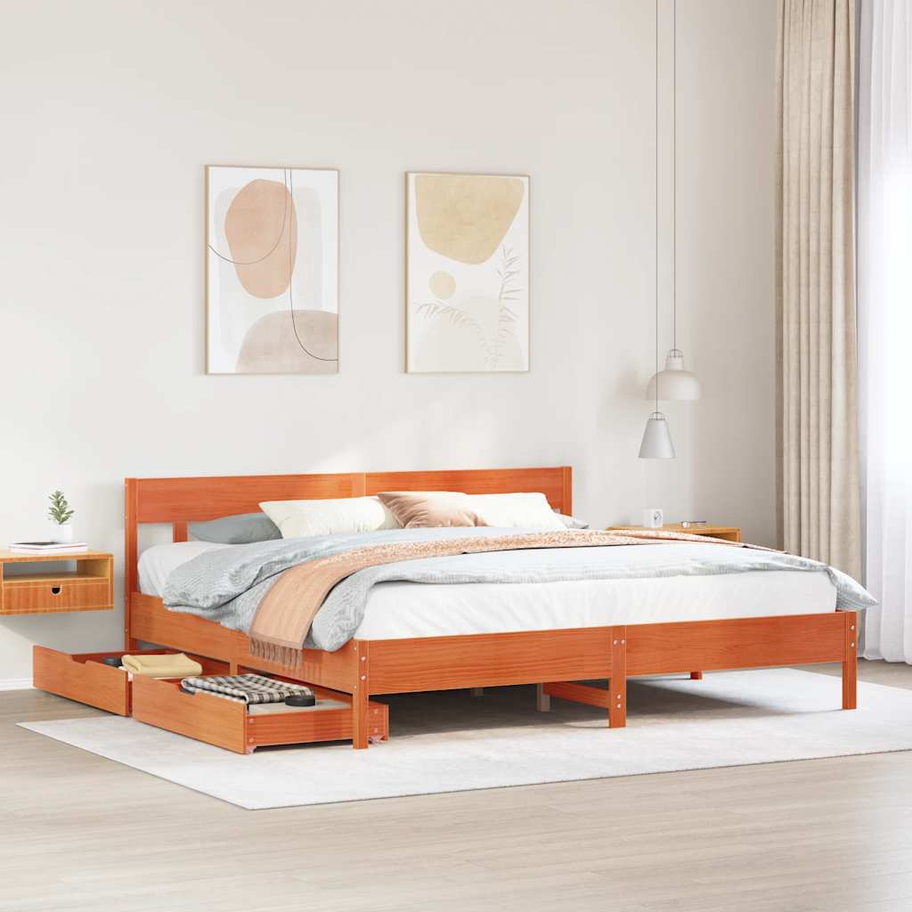 Bedframe zonder matras massief grenenhout wasbruin 200x200 cm – afbeelding 1