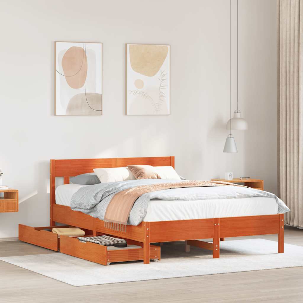 Bedframe zonder matras massief grenenhout wasbruin 160x200 cm – afbeelding 1
