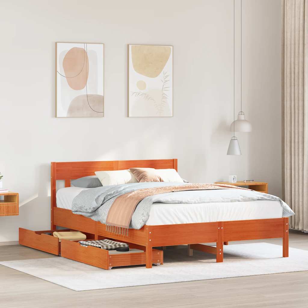 Bedframe zonder matras massief grenenhout wasbruin 150x200 cm