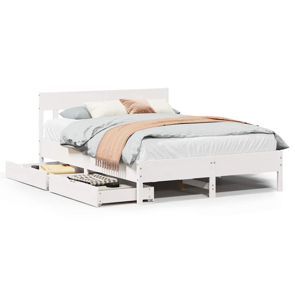 Bedframe zonder matras massief grenenhout wit 140x200 cm – afbeelding 2